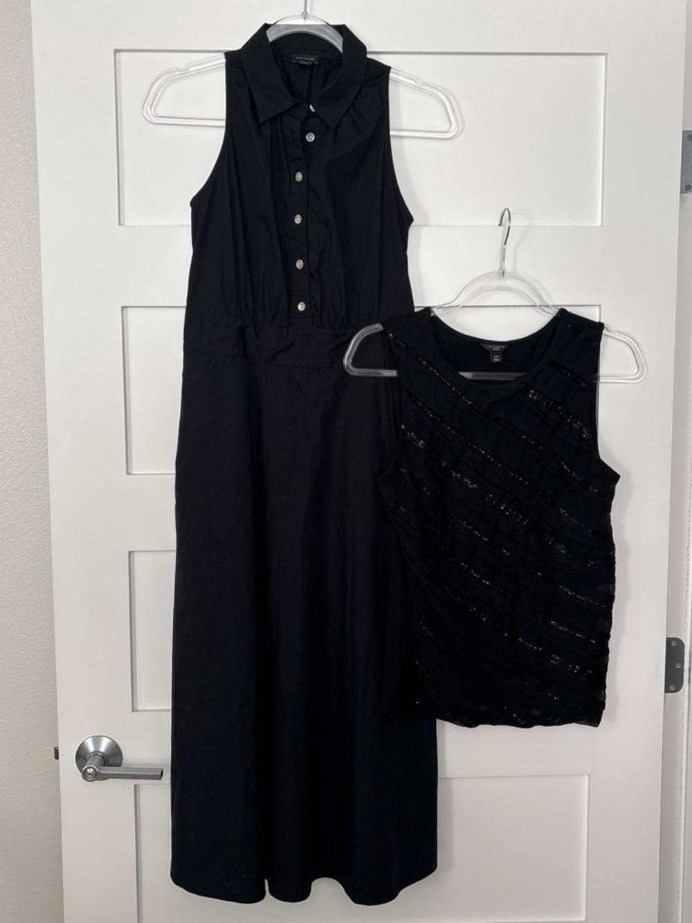 Ann Taylor Black Sleeveless Collared Maxi Dress with Sequin Tank